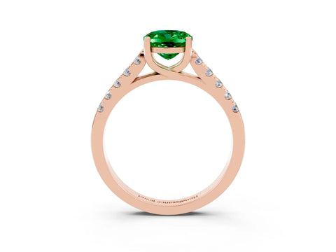 Rose gold {shape_name} Emerald Solitaire Ring with Pavé Band and Four-Prong Setting_3