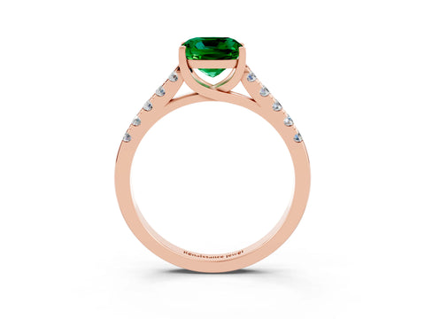 Rose gold {shape_name} Emerald Solitaire Ring with Pavé Band and Four-Prong Setting_3
