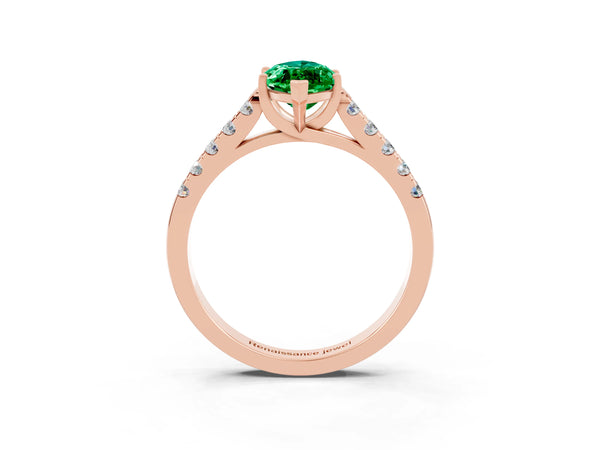 Rose gold Marquise Cut Emerald Pavé Band Solitaire Ring with Prong Setting