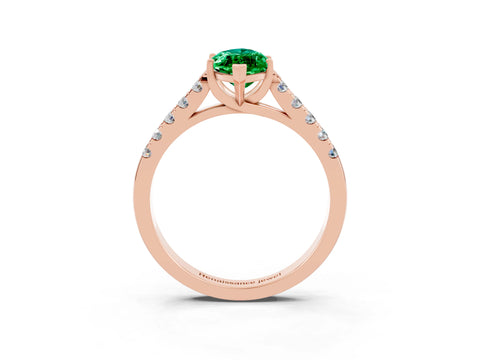 Rose gold {shape_name} Emerald Solitaire Ring with Pavé Band and Four-Prong Setting_3