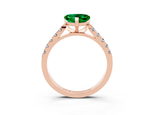 Rose gold Heart Cut Emerald Pavé Band Solitaire Ring with Prong Setting