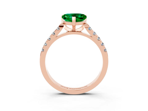 Rose gold {shape_name} Emerald Solitaire Ring with Pavé Band and Four-Prong Setting_3