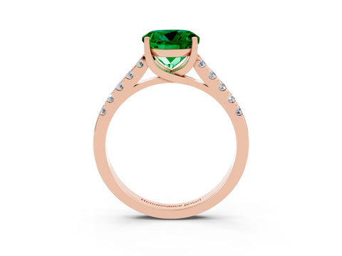 Rose gold {shape_name} Emerald Solitaire Ring with Pavé Band and Four-Prong Setting_3