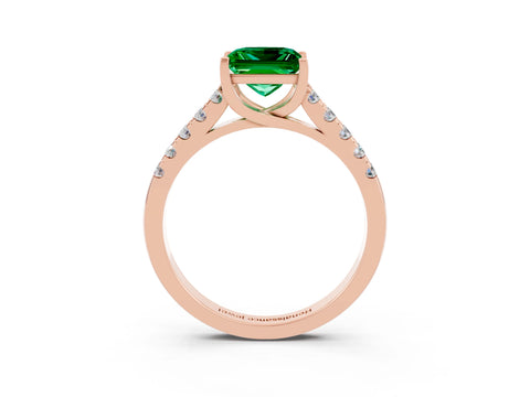 Rose gold {shape_name} Emerald Solitaire Ring with Pavé Band and Four-Prong Setting_3