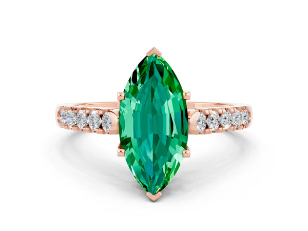 Rose gold Marquise Cut Emerald Pavé Band Solitaire Ring with Prong Setting