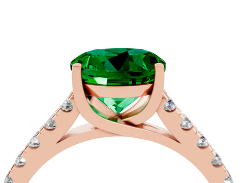 Rose gold {shape_name} Emerald Solitaire Ring with Pavé Band and Four-Prong Setting_4