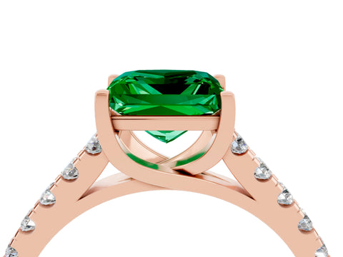 Rose gold {shape_name} Emerald Solitaire Ring with Pavé Band and Four-Prong Setting_4