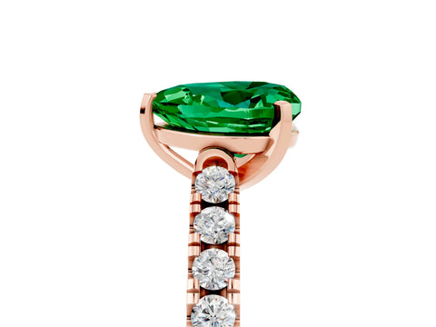 Rose gold {shape_name} Emerald Solitaire Ring with Pavé Band and Four-Prong Setting_5