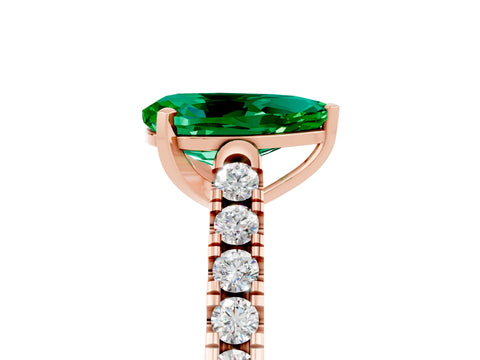 Rose gold {shape_name} Emerald Solitaire Ring with Pavé Band and Four-Prong Setting_5