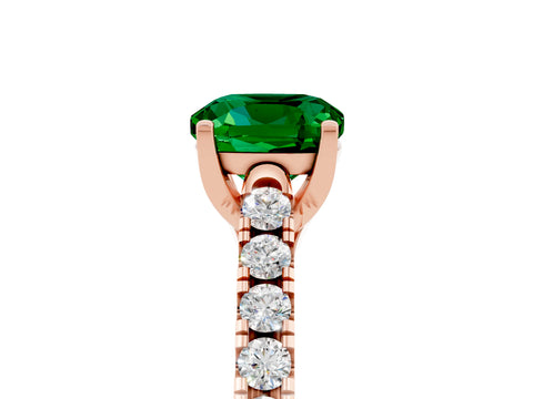 Rose gold {shape_name} Emerald Solitaire Ring with Pavé Band and Four-Prong Setting_5