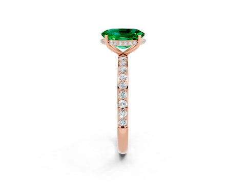 Rose gold {shape_name} Emerald Solitaire Ring with Pavé Band and Hidden Halo_2