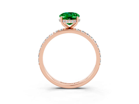 Rose gold {shape_name} Emerald Solitaire Ring with Pavé Band and Hidden Halo_3