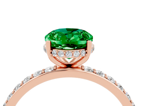 Rose gold {shape_name} Emerald Solitaire Ring with Pavé Band and Hidden Halo_4