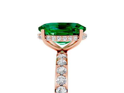 Rose gold {shape_name} Emerald Solitaire Ring with Pavé Band and Hidden Halo_5