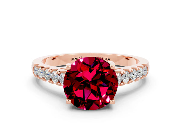 Rose gold Round Cut Garnet Pavé Band Solitaire Ring with Prong Setting