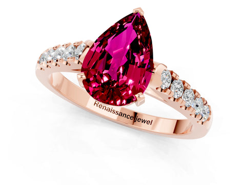 Rose gold {shape_name} Garnet Solitaire Ring with Pavé Band and Four-Prong Setting_1