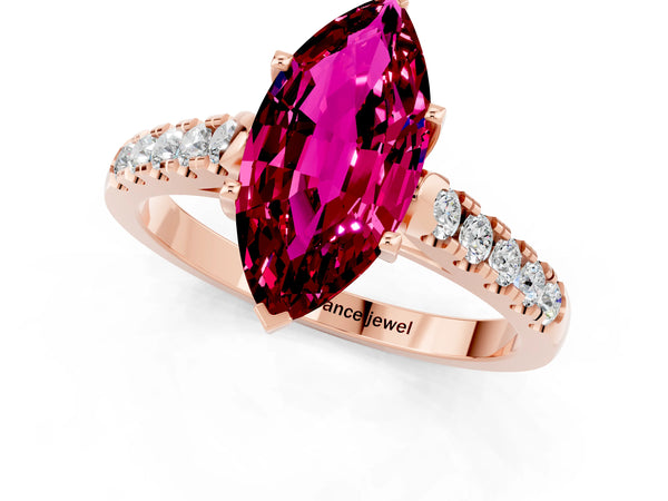 Rose gold Marquise Cut Garnet Pavé Band Solitaire Ring with Prong Setting