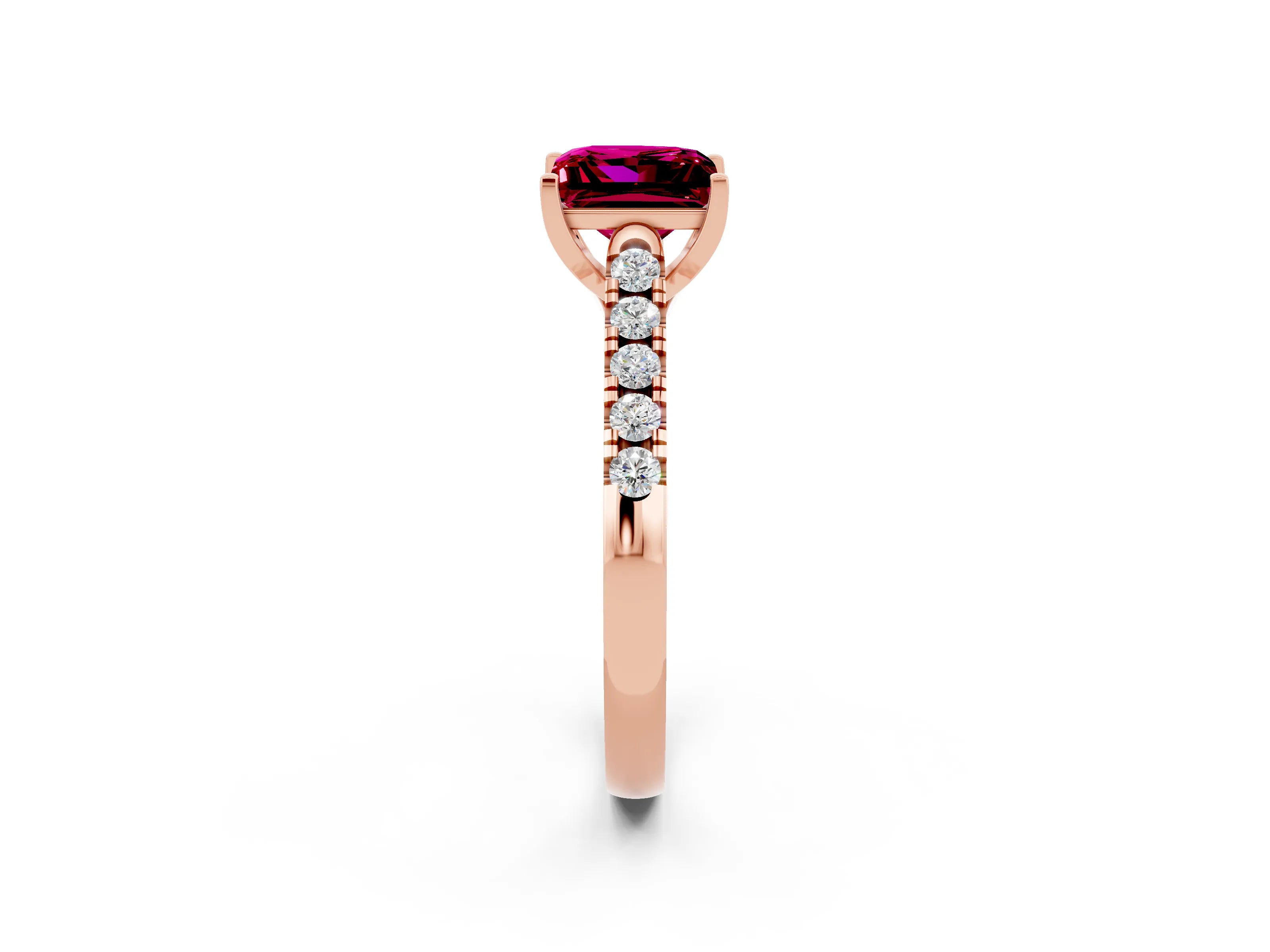 Rose gold {shape_name} Garnet Solitaire Ring with Pavé Band and Four-Prong Setting_2