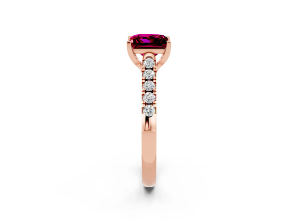 Rose gold Princess Cut Garnet Pavé Band Solitaire Ring with Prong Setting