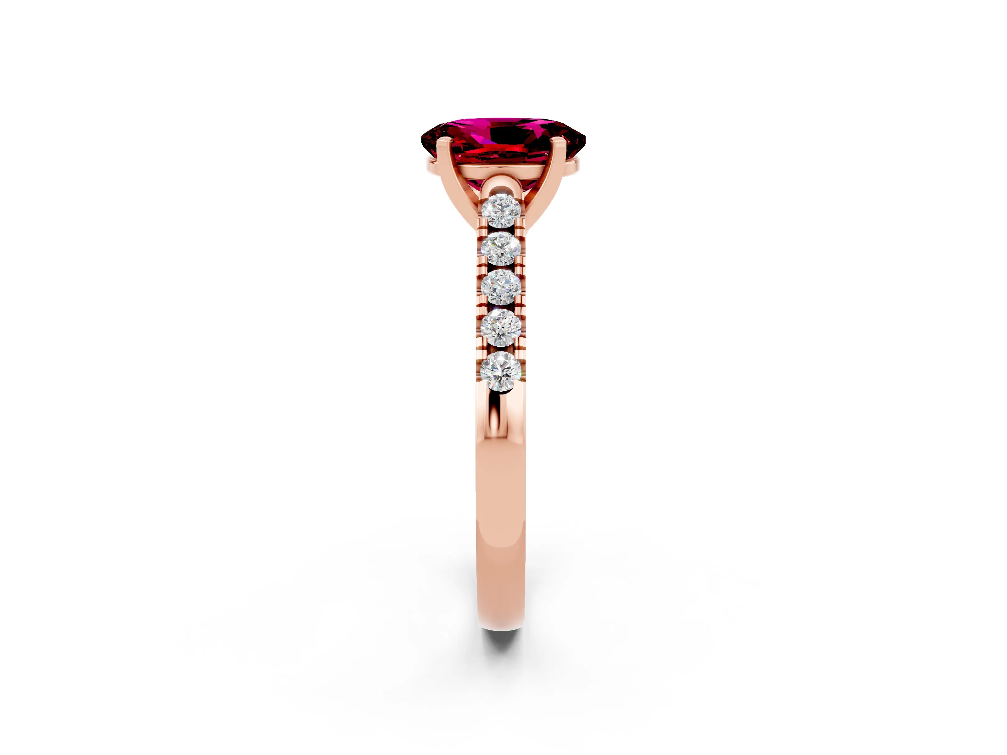 Rose gold {shape_name} Garnet Solitaire Ring with Pavé Band and Four-Prong Setting_2