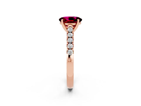Rose gold {shape_name} Garnet Solitaire Ring with Pavé Band and Four-Prong Setting_2