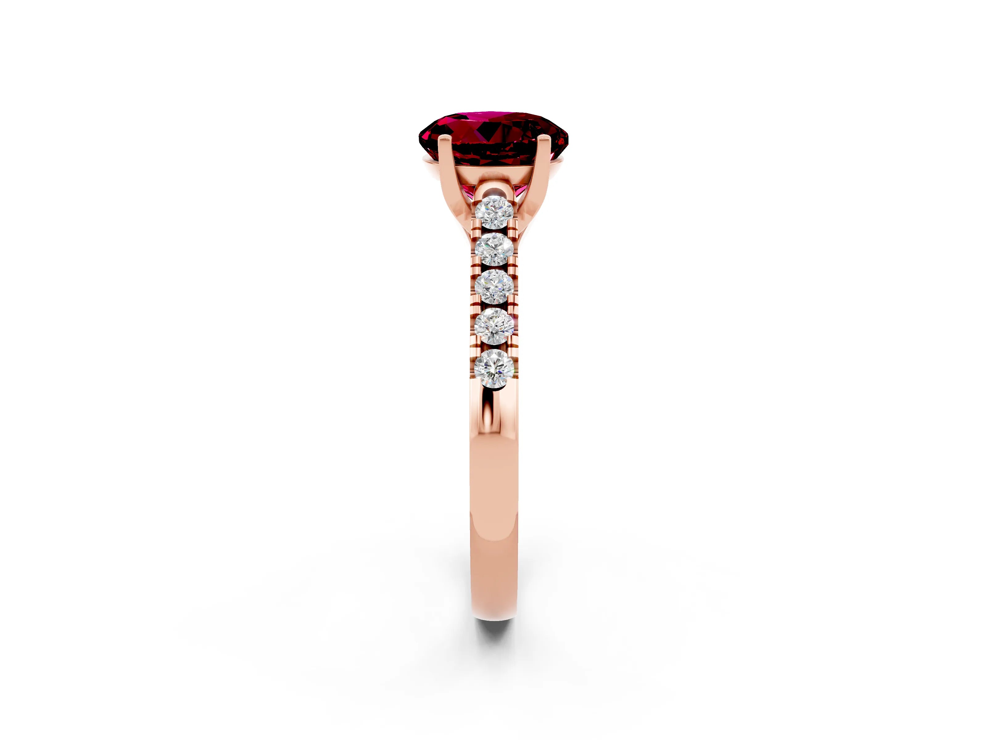 Rose gold {shape_name} Garnet Solitaire Ring with Pavé Band and Four-Prong Setting_2
