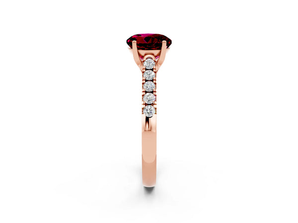 Rose gold Round Cut Garnet Pavé Band Solitaire Ring with Prong Setting