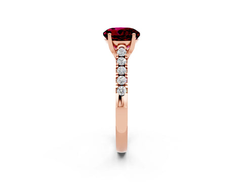 Rose gold {shape_name} Garnet Solitaire Ring with Pavé Band and Four-Prong Setting_2
