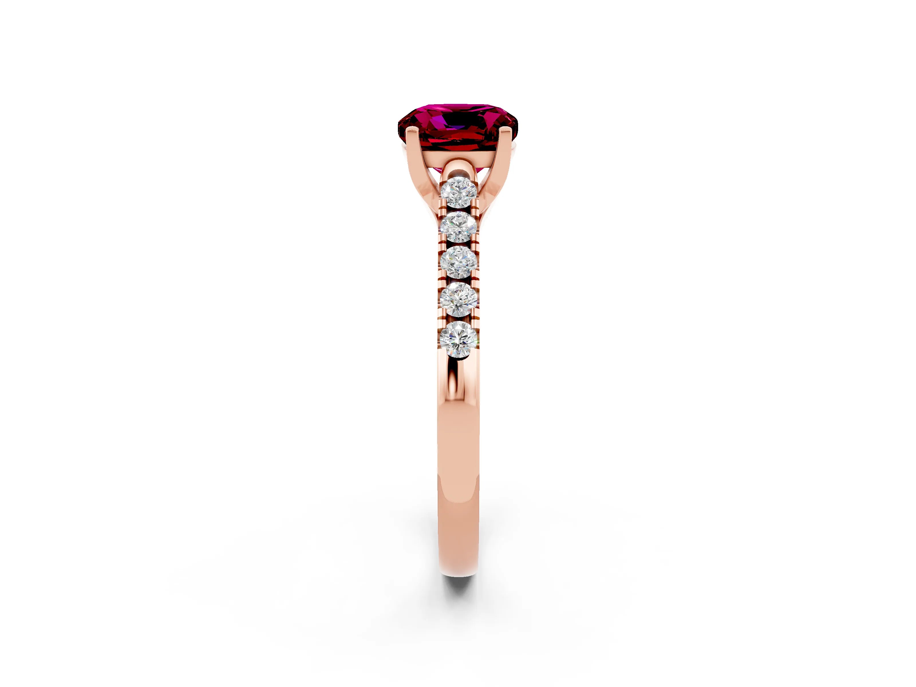 Rose gold {shape_name} Garnet Solitaire Ring with Pavé Band and Four-Prong Setting_2