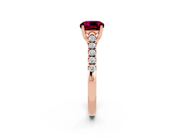 Rose gold Cushion Cut Garnet Pavé Band Solitaire Ring with Prong Setting