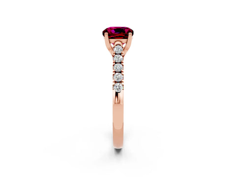 Rose gold {shape_name} Garnet Solitaire Ring with Pavé Band and Four-Prong Setting_2