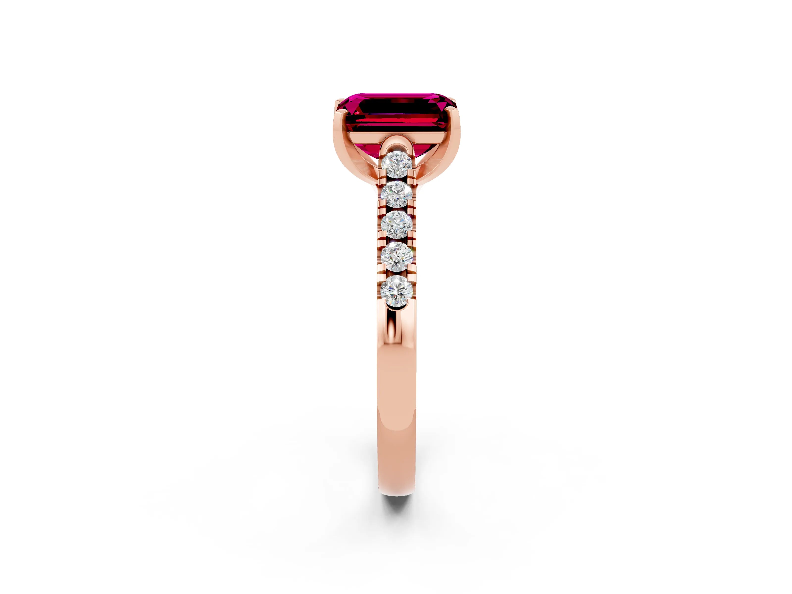 Rose gold {shape_name} Garnet Solitaire Ring with Pavé Band and Four-Prong Setting_2