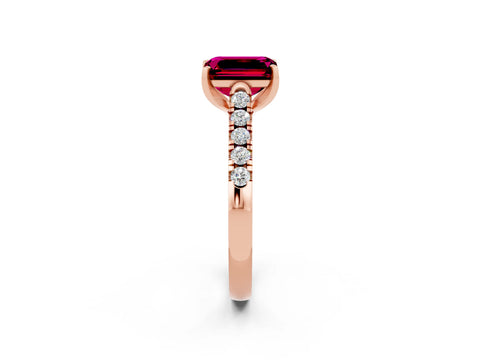 Rose gold {shape_name} Garnet Solitaire Ring with Pavé Band and Four-Prong Setting_2