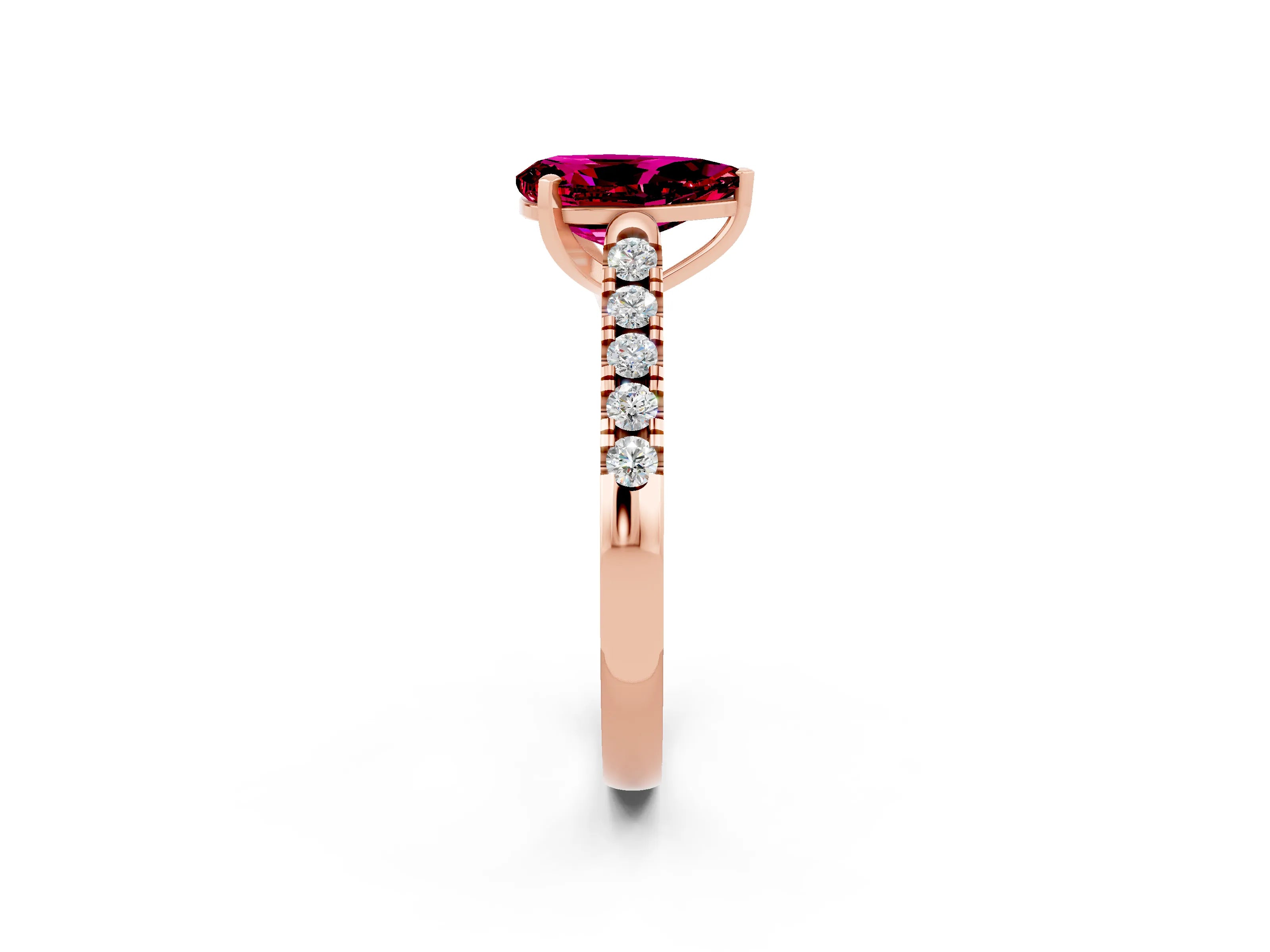 Rose gold {shape_name} Garnet Solitaire Ring with Pavé Band and Four-Prong Setting_2