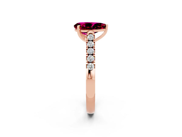 Rose gold Pear Cut Garnet Pavé Band Solitaire Ring with Prong Setting