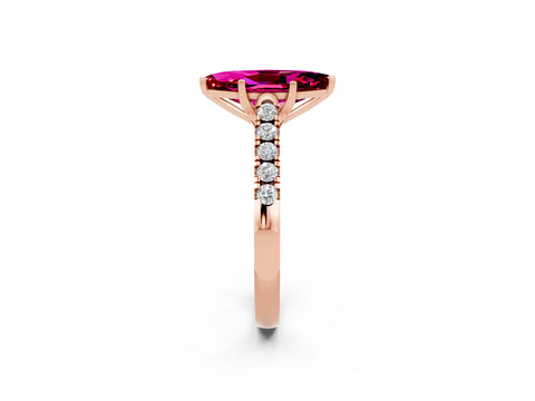 Rose gold {shape_name} Garnet Solitaire Ring with Pavé Band and Four-Prong Setting_2