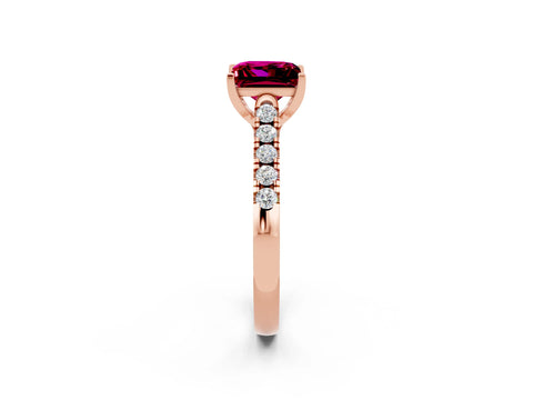 Rose gold {shape_name} Garnet Solitaire Ring with Pavé Band and Four-Prong Setting_2