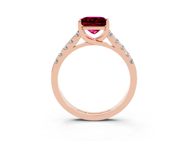 Rose gold Princess Cut Garnet Pavé Band Solitaire Ring with Prong Setting