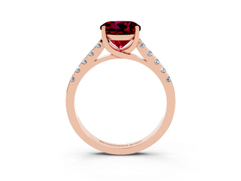 Rose gold {shape_name} Garnet Solitaire Ring with Pavé Band and Four-Prong Setting_3