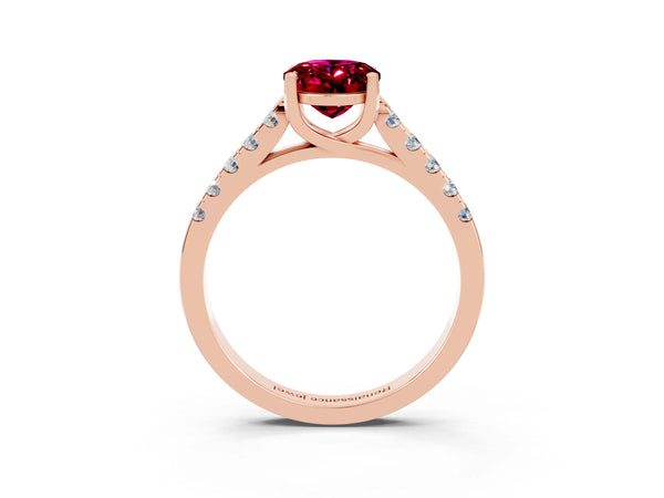 Rose gold Oval Cut Garnet Pavé Band Solitaire Ring with Prong Setting