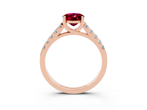 Rose gold {shape_name} Garnet Solitaire Ring with Pavé Band and Four-Prong Setting_3