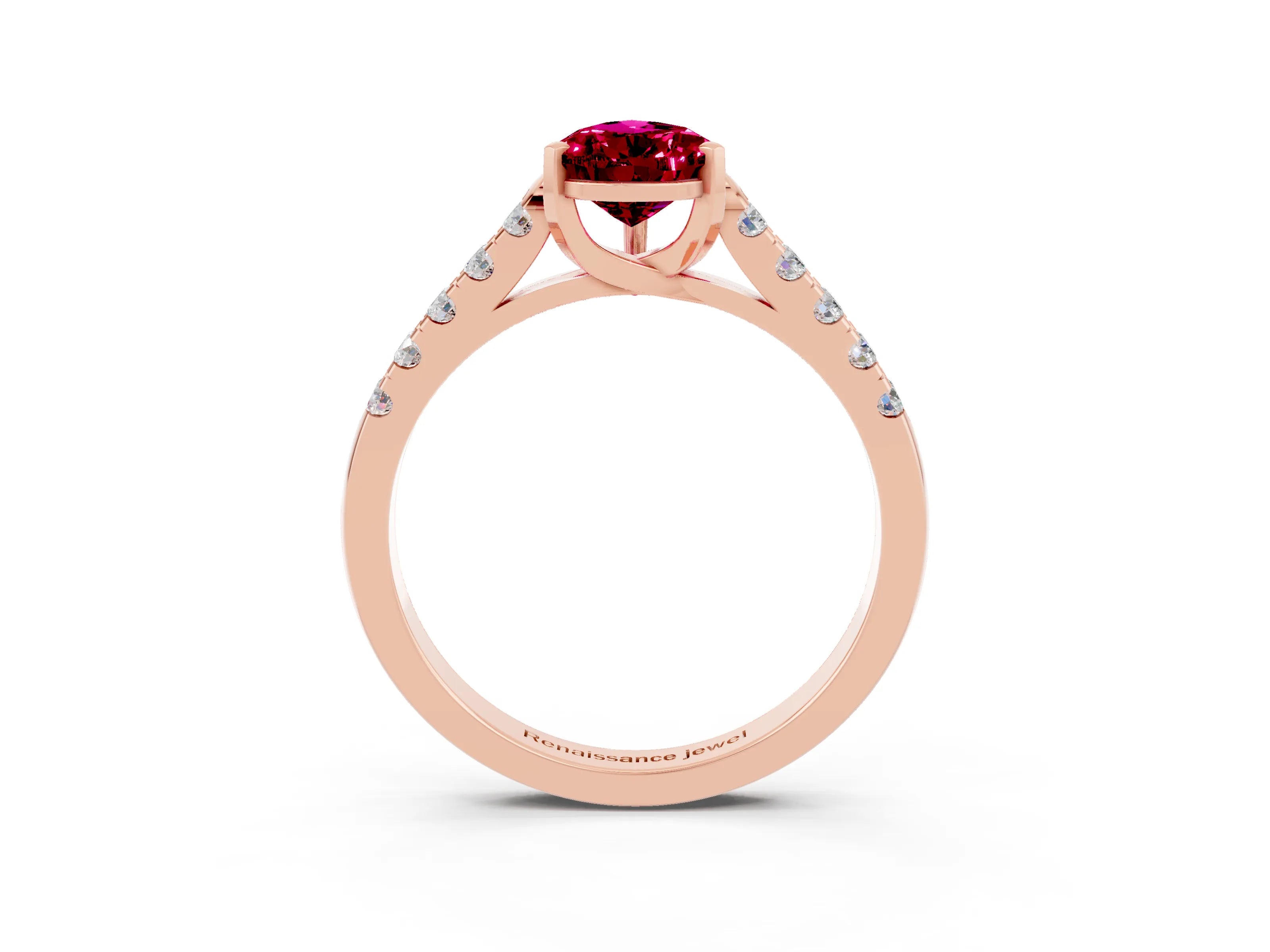 Rose gold {shape_name} Garnet Solitaire Ring with Pavé Band and Four-Prong Setting_3