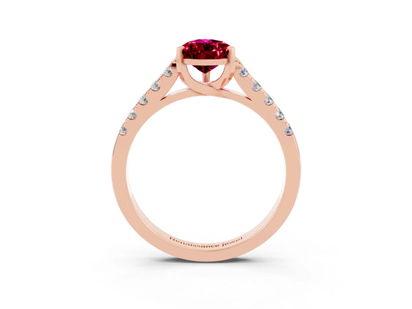 Rose gold Pear Cut Garnet Pavé Band Solitaire Ring with Prong Setting