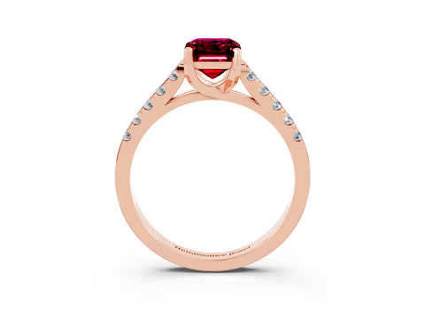 Rose gold {shape_name} Garnet Solitaire Ring with Pavé Band and Four-Prong Setting_3