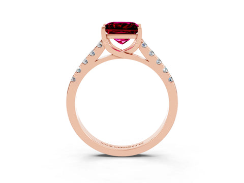 Rose gold {shape_name} Garnet Solitaire Ring with Pavé Band and Four-Prong Setting_3