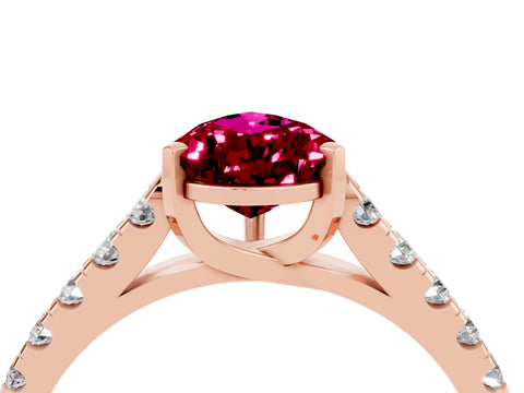 Rose gold {shape_name} Garnet Solitaire Ring with Pavé Band and Four-Prong Setting_4