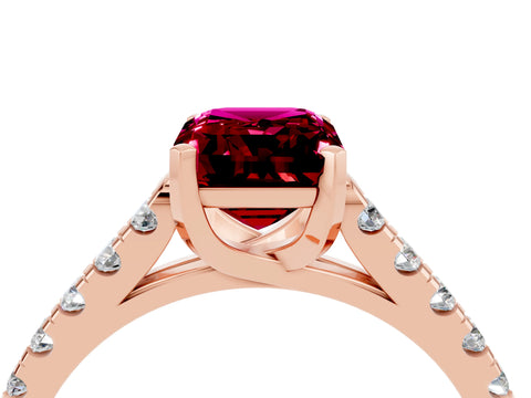 Rose gold {shape_name} Garnet Solitaire Ring with Pavé Band and Four-Prong Setting_4