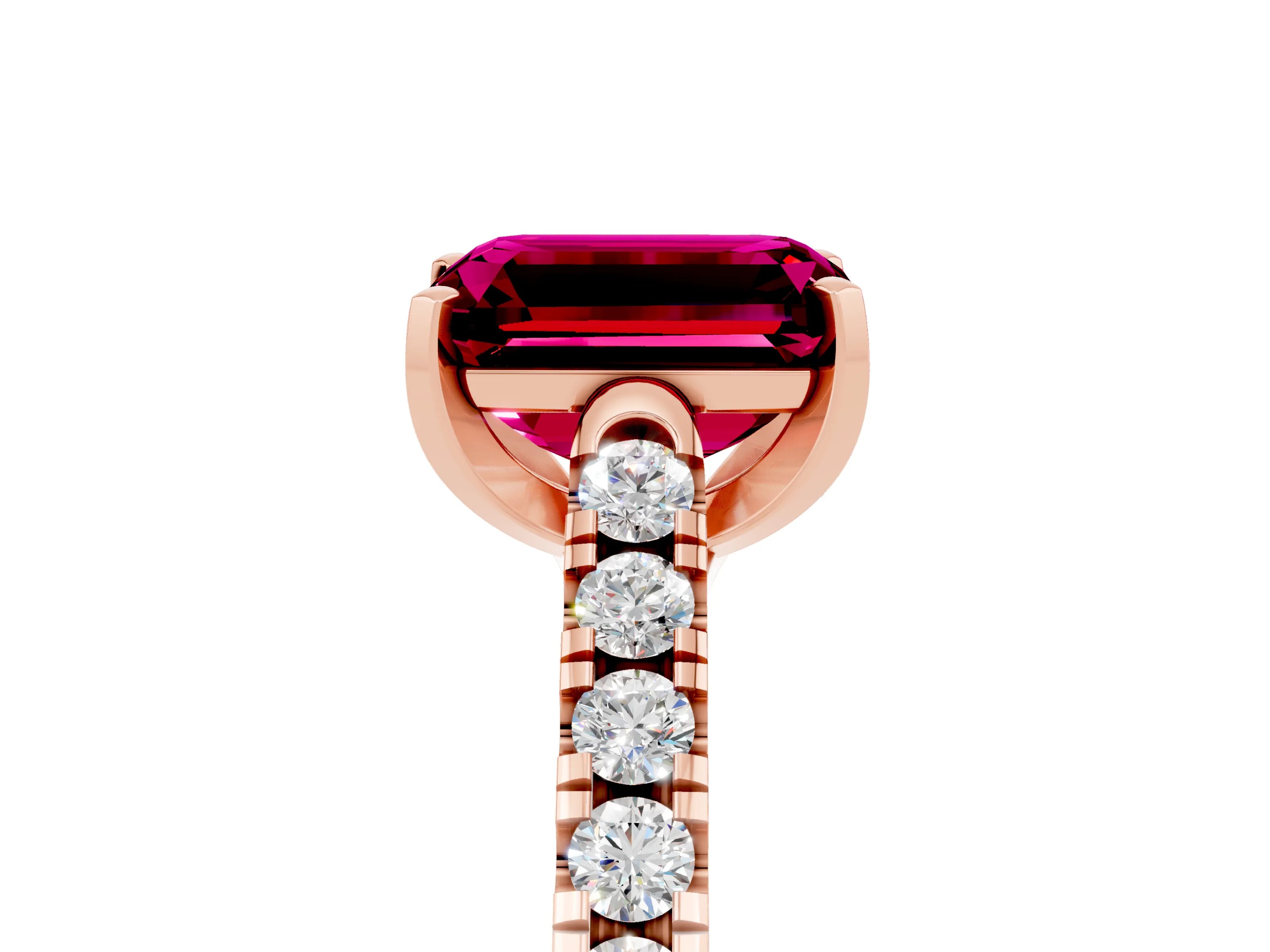 Rose gold {shape_name} Garnet Solitaire Ring with Pavé Band and Four-Prong Setting_5