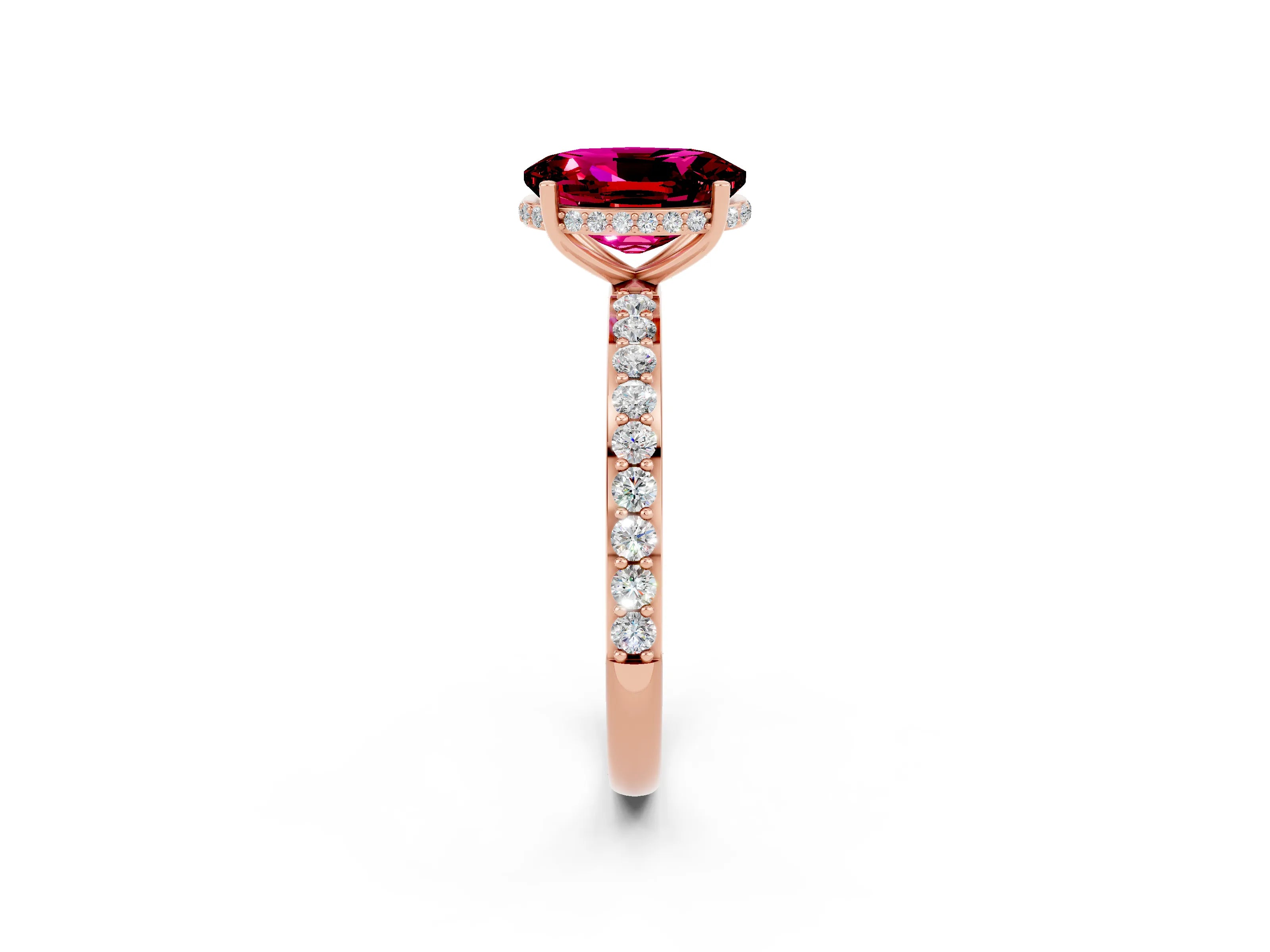 Rose gold {shape_name} Garnet Solitaire Ring with Pavé Band and Hidden Halo_2