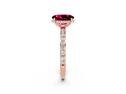 Rose gold {shape_name} Garnet Solitaire Ring with Pavé Band and Hidden Halo_2